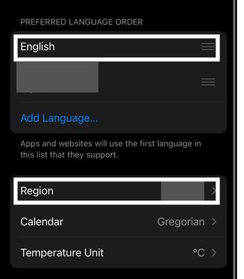 Select the Language as English and Region as United States