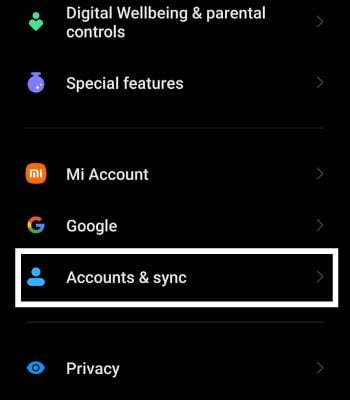 Tap on Accounts & Sync