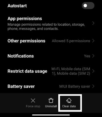 Tap on Clear Data