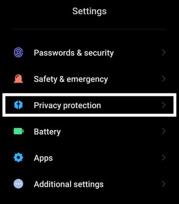 プライバシー保護をタップします