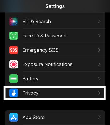 Tap on Privacy