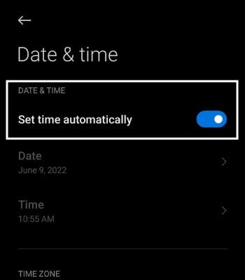 Tap on Set Time Automatically