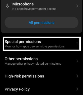 Tap on Special Permissions