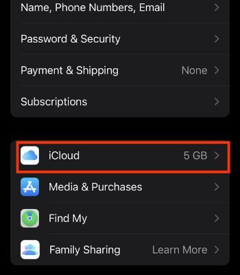 Tap on iCloud