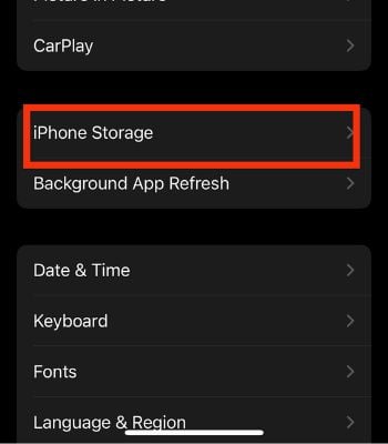 Click iPhone Storage