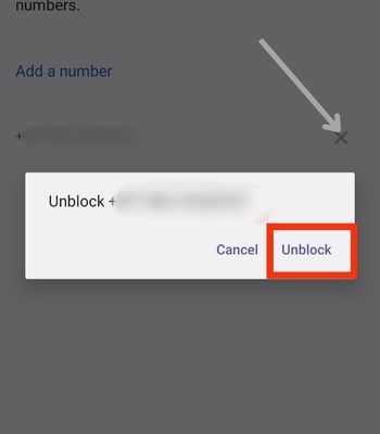 Tap the cross sign to unblock them and click on unblock to confirm it
