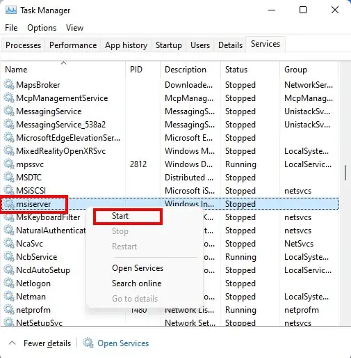 TaskManagerWindowsInstallerMsiserverService