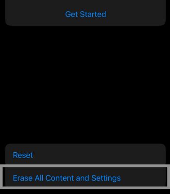 Then, Tap on Erase all content and settings