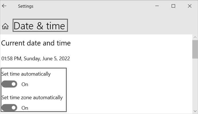 Set date and time