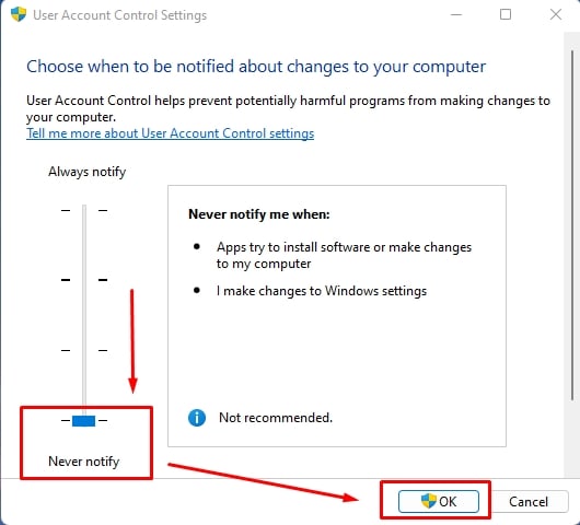 UserAccountControlSettingsNeverNotify