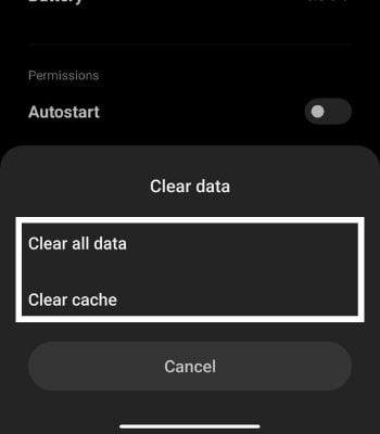 You can choose whether you want to clear cache or clear data
