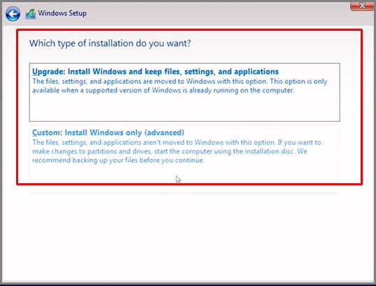 choose type of windows 11 installation