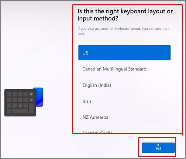 chose keyboard layout during windows setup