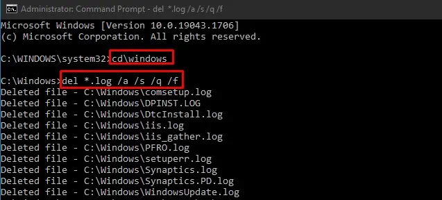 cmd-to-delete-log-files