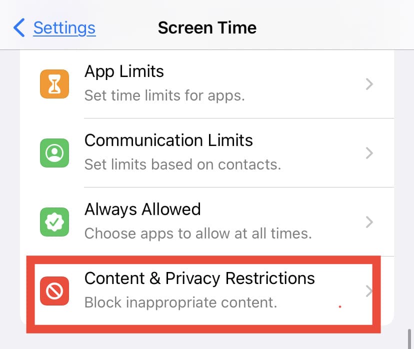 content and privacy restrictions