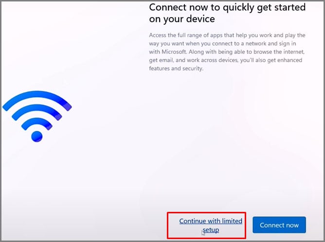 continue with limited setup option