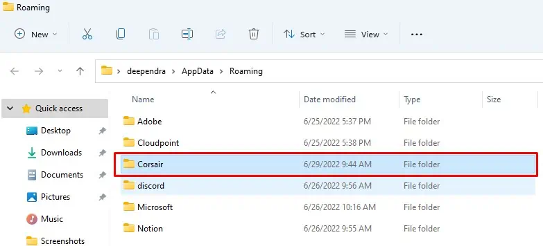corsair-folder-in-appdata