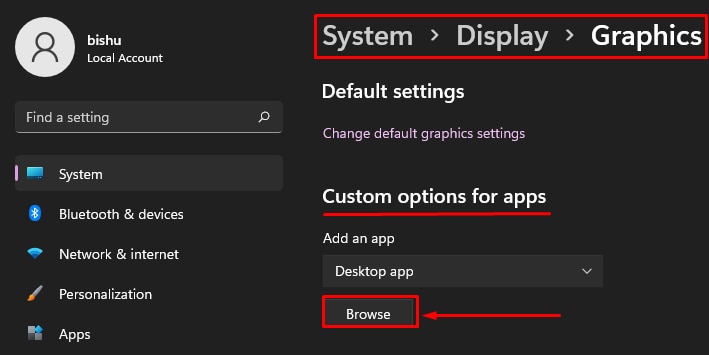 custom options for apps