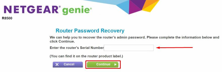 enter router's serial number and continue