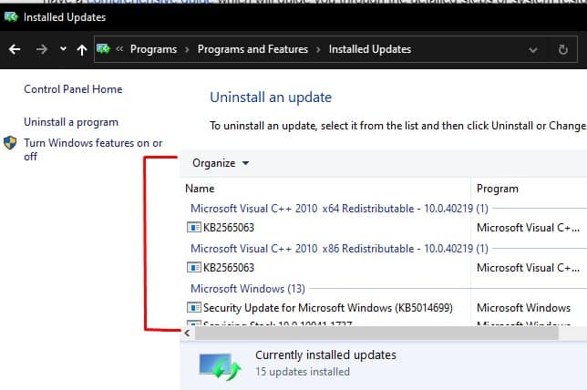 installed updates
