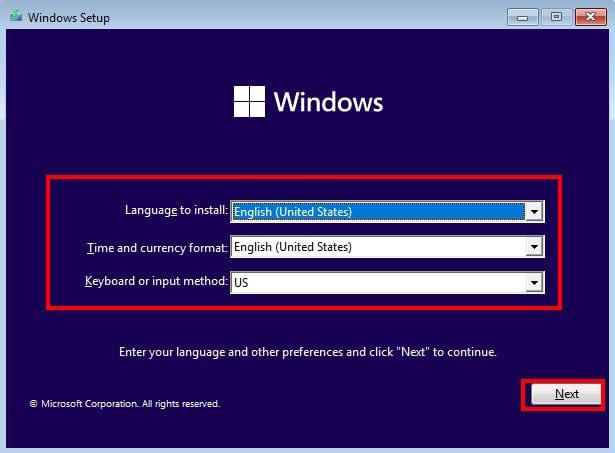 language and other preference windows