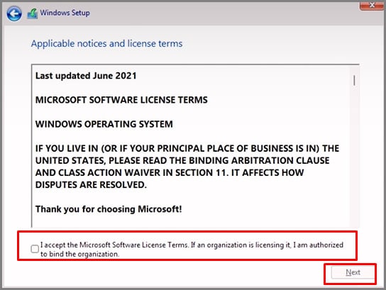 license and terms for windows 11