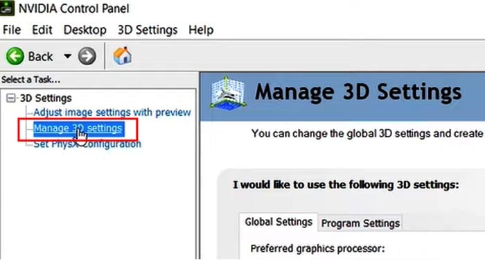 manage3d settings