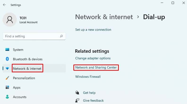 network and sharing center