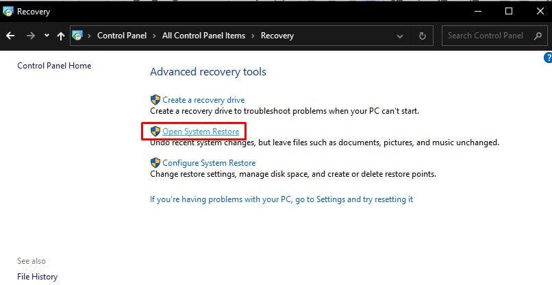 open system restore