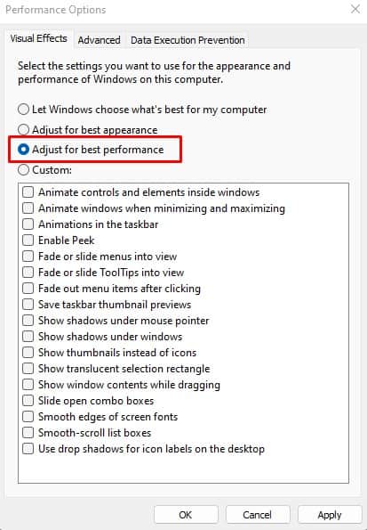 performance options