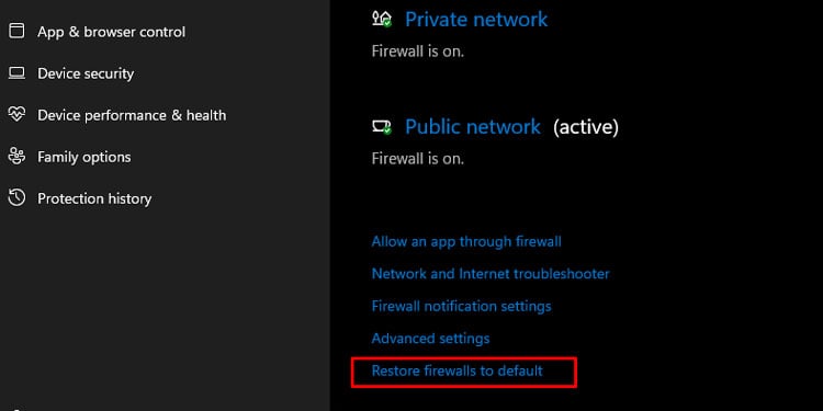 reset firewall