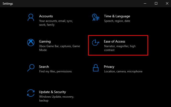 settings ease of access