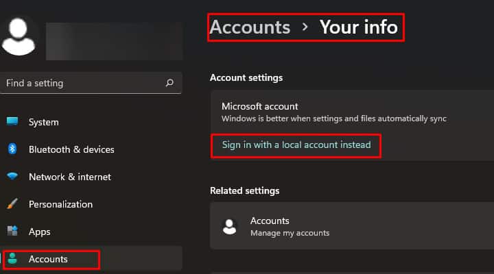 sign in with local account in windows settings