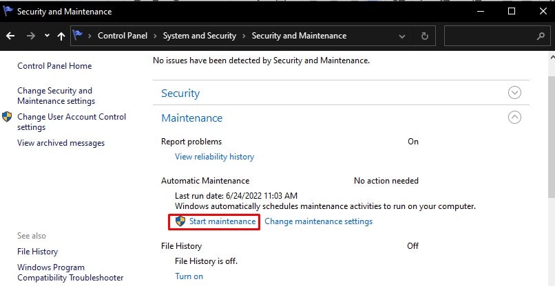 start maintenance
