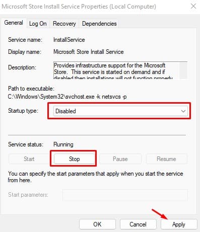 stop microsoft store install service