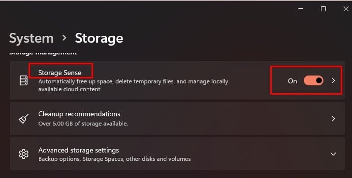 storage sense enable in windows