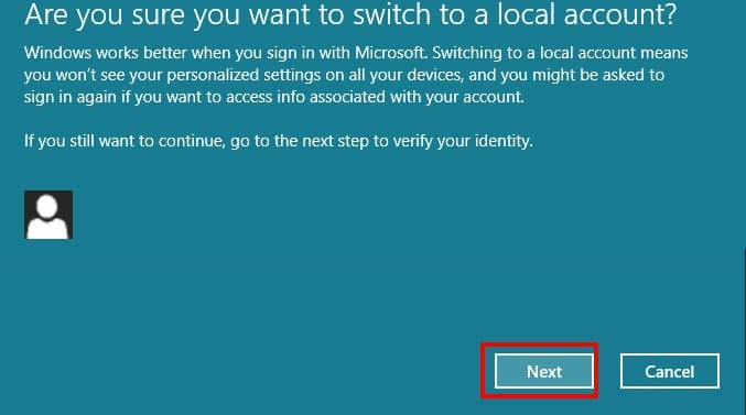 switch to local account first pop up