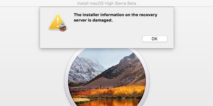 the installer information on the recovery server is damaged