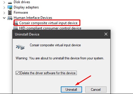 corsairコンポジット仮想入力デバイスをアンインストールします