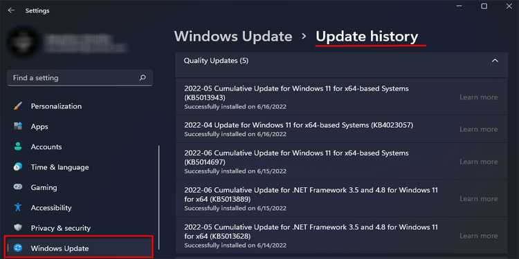 update history list