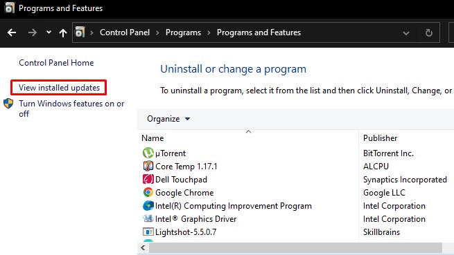 view installed updates