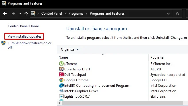 view-installed-updates