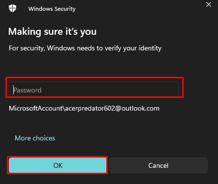 windows security pop up box to change micorsoft accounts