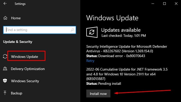 windows update install