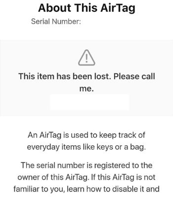 A browser will open and show the contact information of the AirTag owner