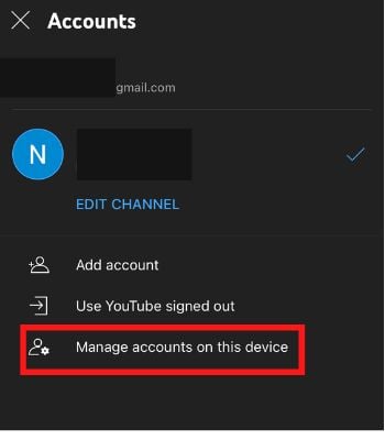 Click on Manage accounts on this device
