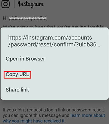 Copy instagram reset password link