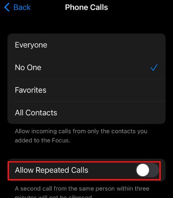 Disable the Allow Repeated Calls