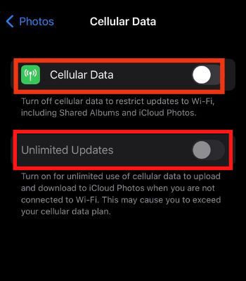 Firstly, Turn on Cellular. Then only you can turn on Unlimited Updates