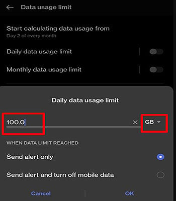 Increase daily data usage limit